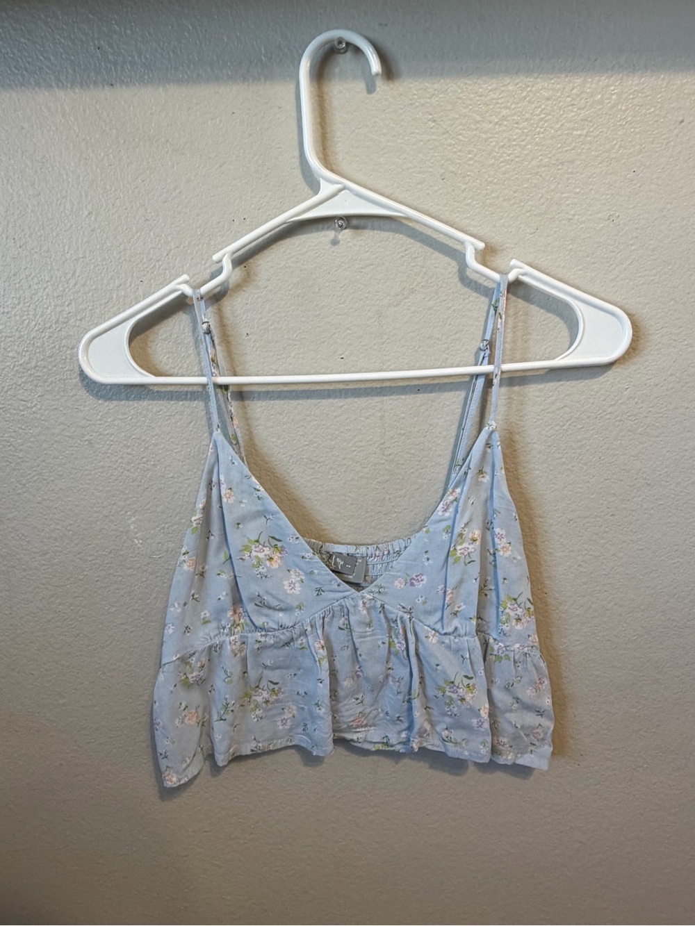 Tilly's Light Blue Floral Ruffle Crop Camisole
